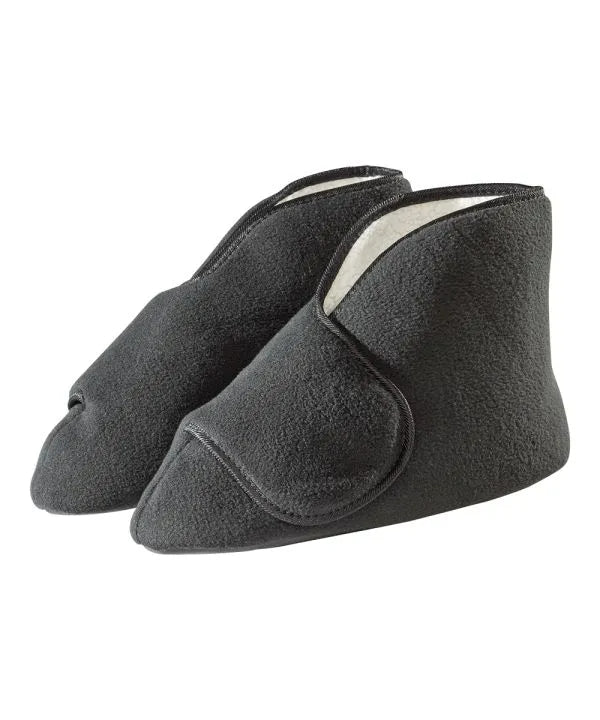 Unisex Wide Easy-On Fleece Bootie Slipper Front Black