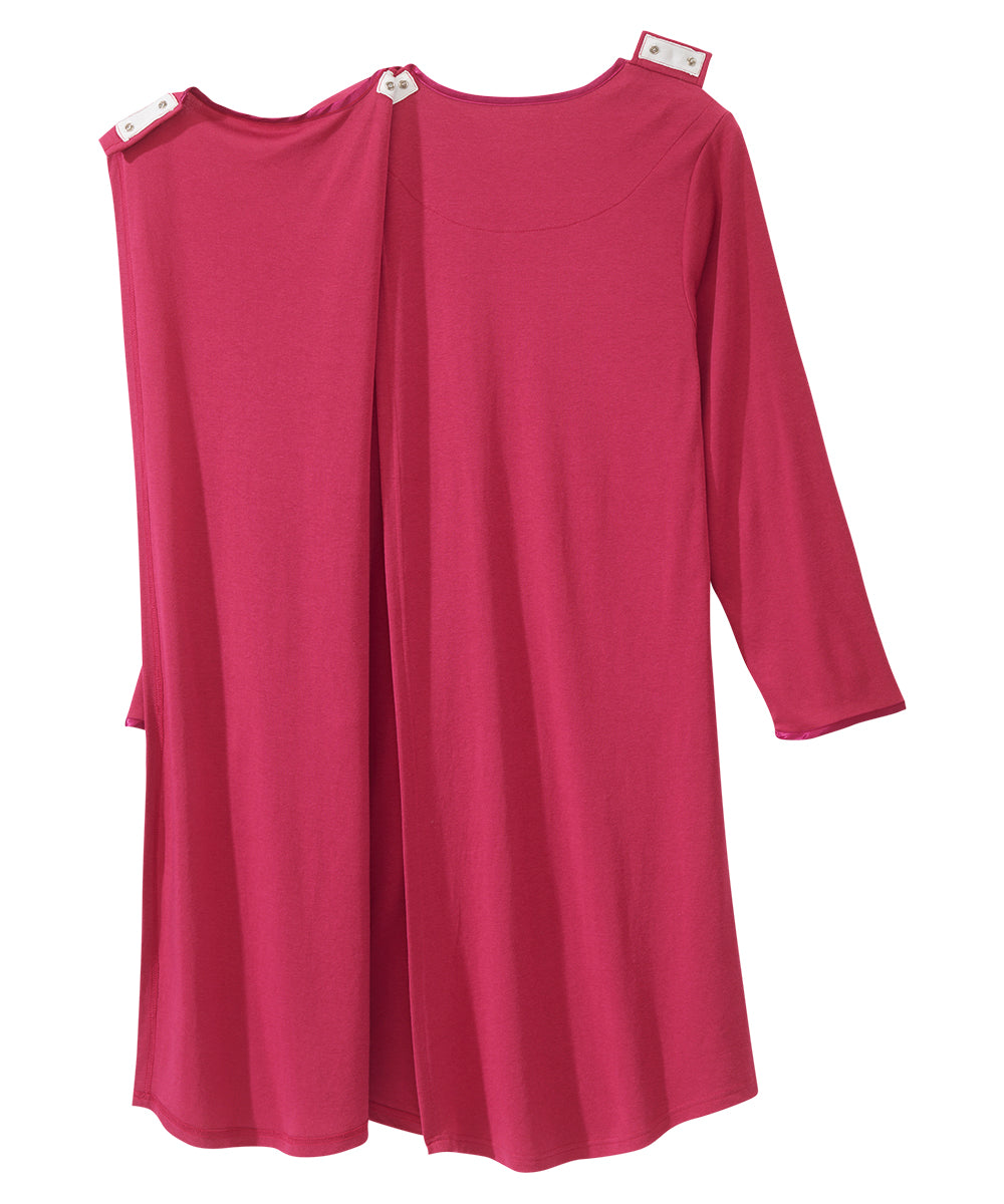 Snap closure of the wine Women's Long Sleeve Open Back Nightgown