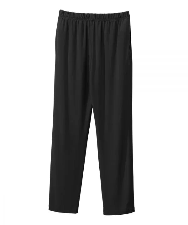 Women’s black pants with side closure, adjustable straps, and loop fasteners on waistband. back view
