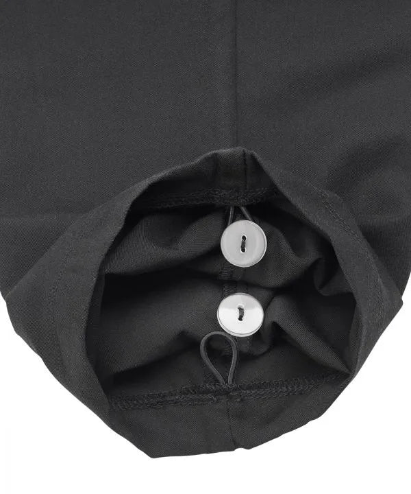 Women's black pant with easy grip pulls, bottom of pant leg