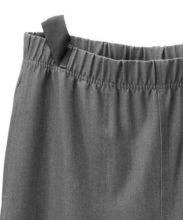 Women's heather grey pant with easy grip pulls, pull strap