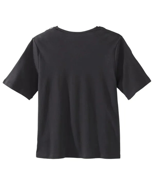 Back of black recovery top with zipper access
