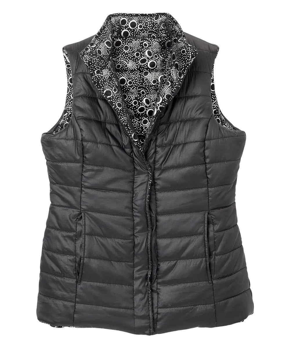 Front of the Black Silver Women’s Reversible Front Vest with Magnetic buttons