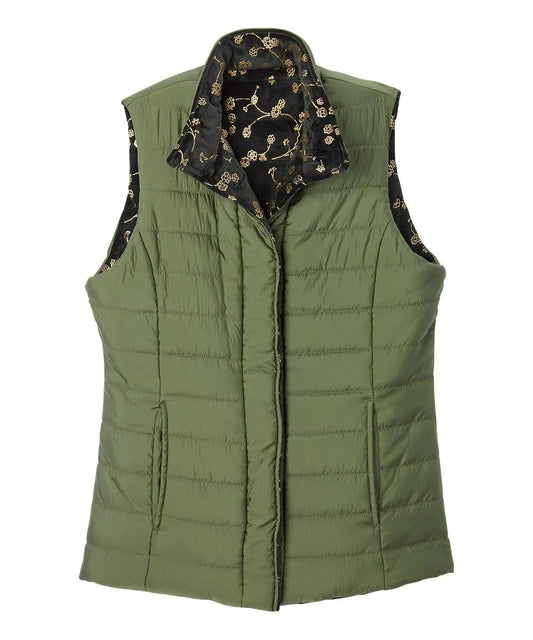 front of the green Women’s Reversible Front Vest with Magnetic buttons