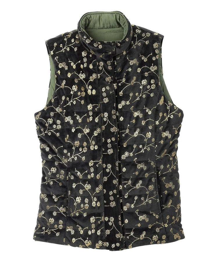 Interior side of the green Women’s Reversible Front Vest with Magnetic buttons