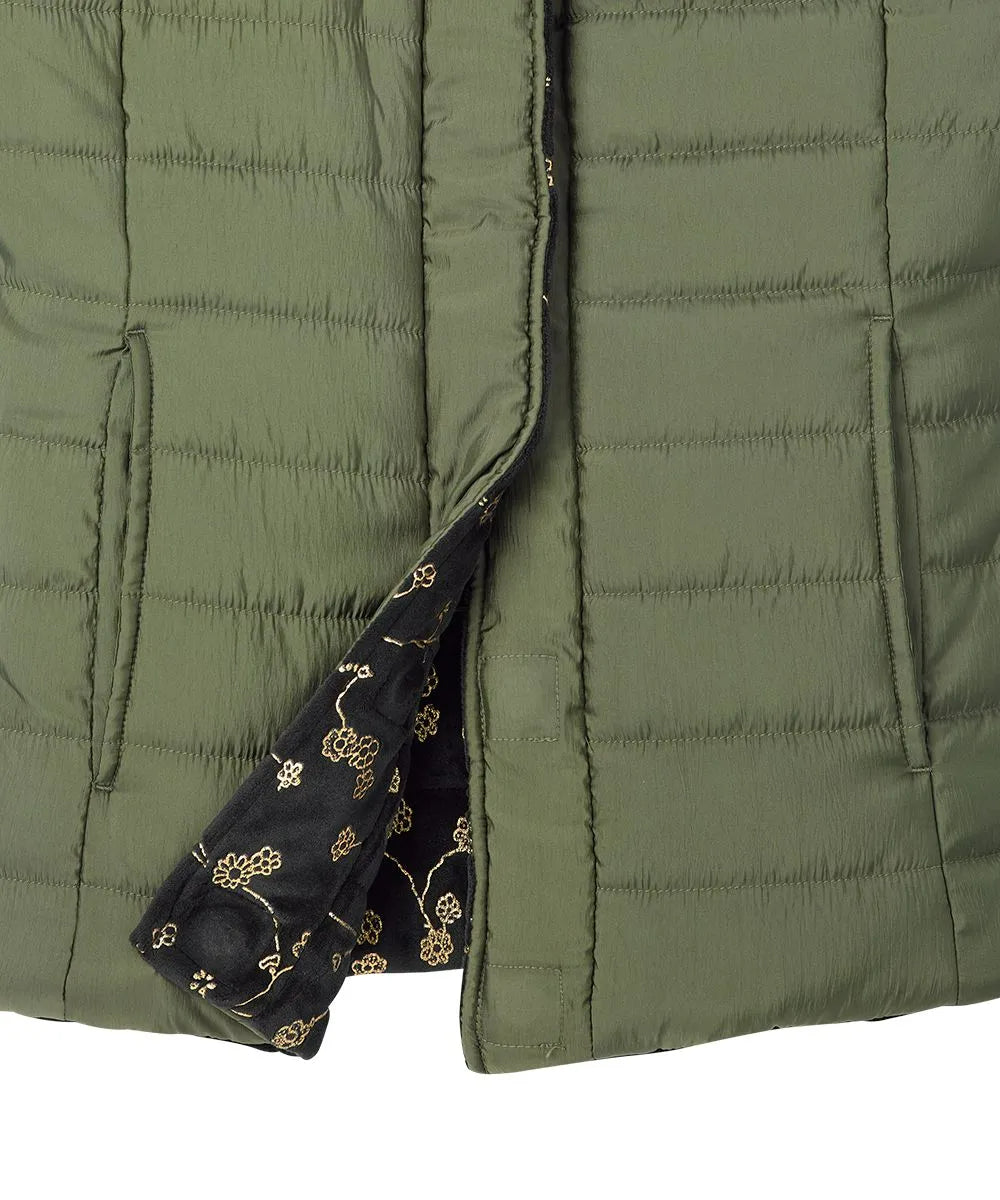 bottom side of the green Women’s Reversible Front Vest with Magnetic buttons