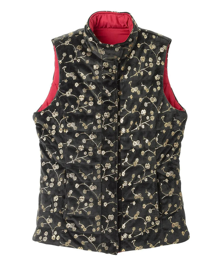 Interior side of the Red Floral Women’s Reversible Front Vest with Magnetic buttons