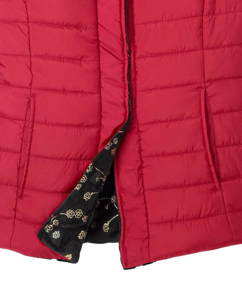 Bottom of the Red Floral Women’s Reversible Front Vest with Magnetic buttons
