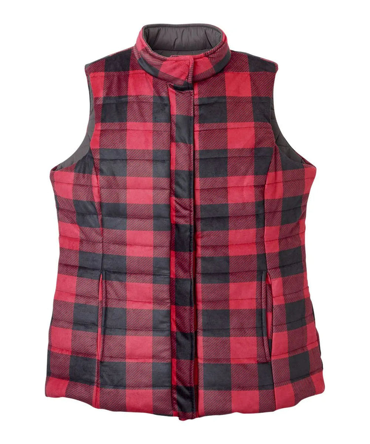 Interior side of the Red Plaid Women’s Reversible Front Vest with Magnetic buttons