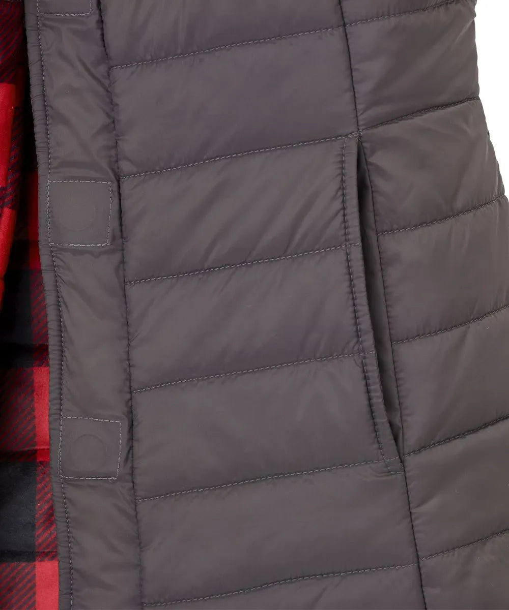 Side Pocket of the Red Plaid Women’s Reversible Front Vest with Magnetic buttons