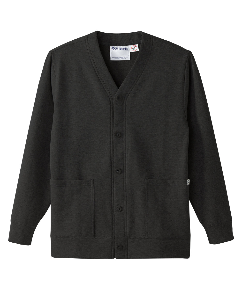 Front of the Black Women’s Self Dressing Fleece Cardigan with Magnetic Button