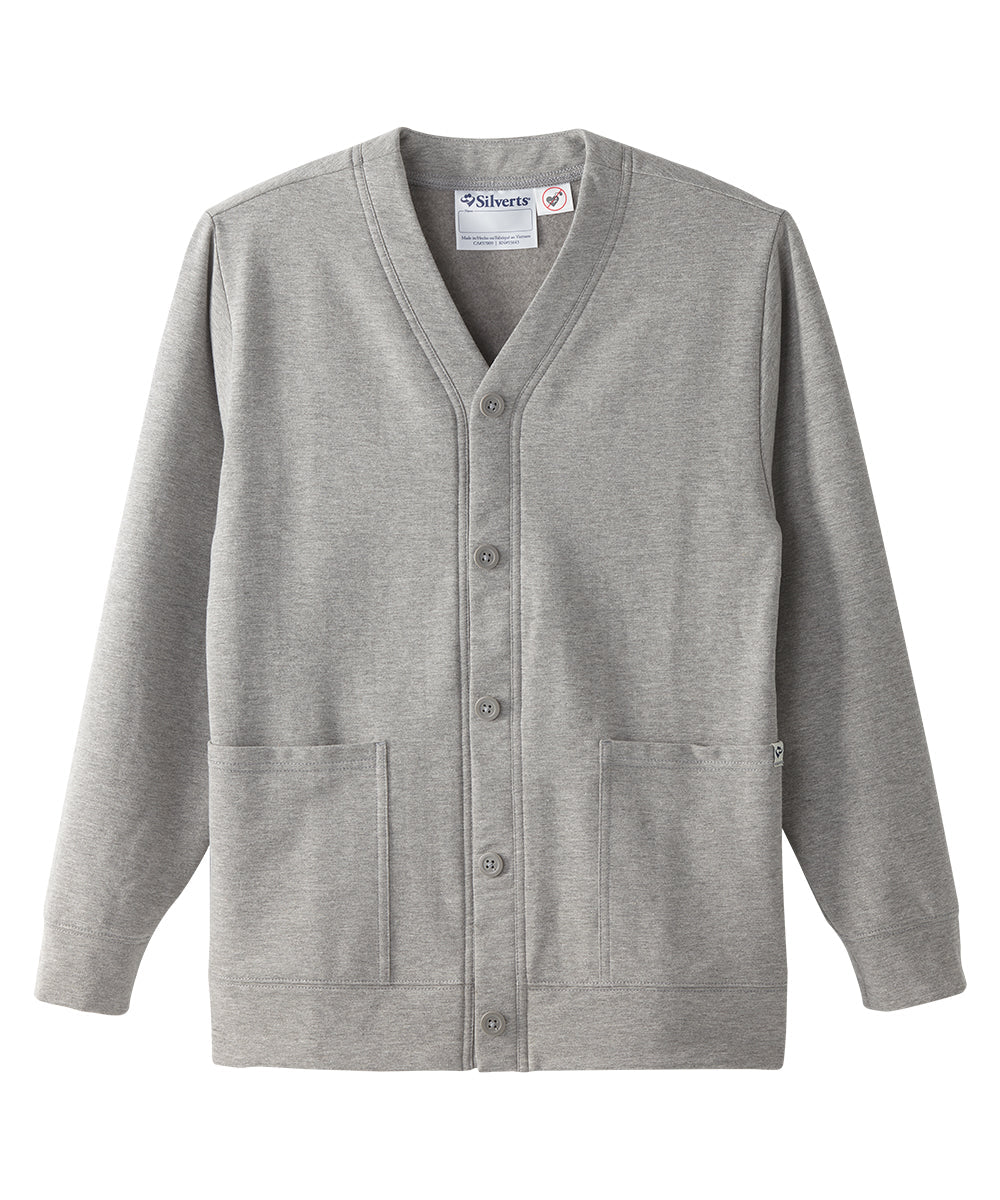 Front of the Heather Gray Women’s Self Dressing Fleece Cardigan with Magnetic Button