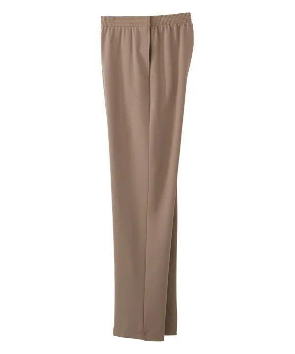 Side of the taupe Women's Soft Knit Pants with adjustable straps