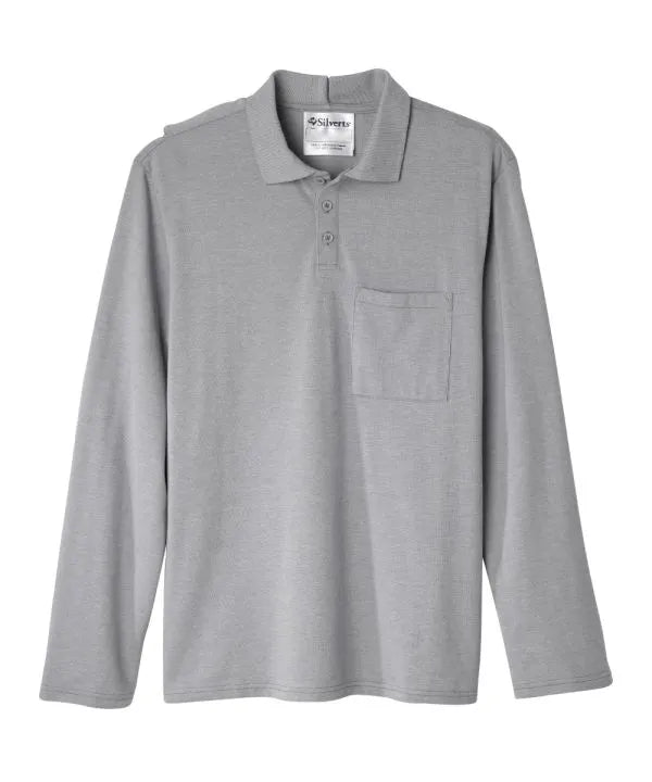june adaptive mens long sleeve polo shirt with open back heather grey